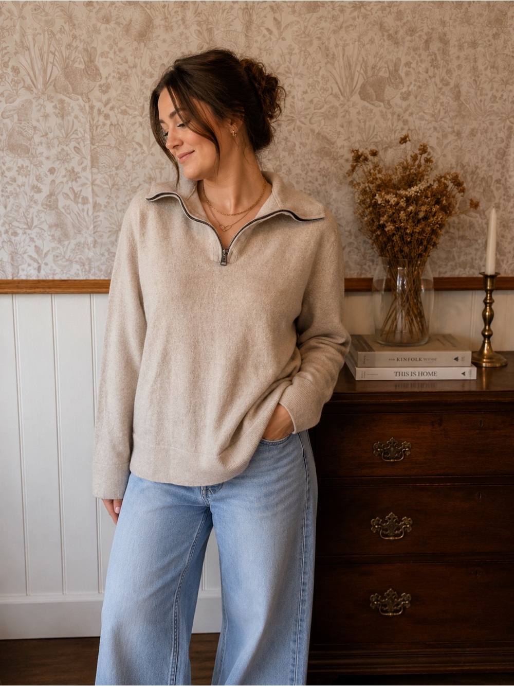 Banana Republic Beige Half-Zip Turtleneck Sweater
